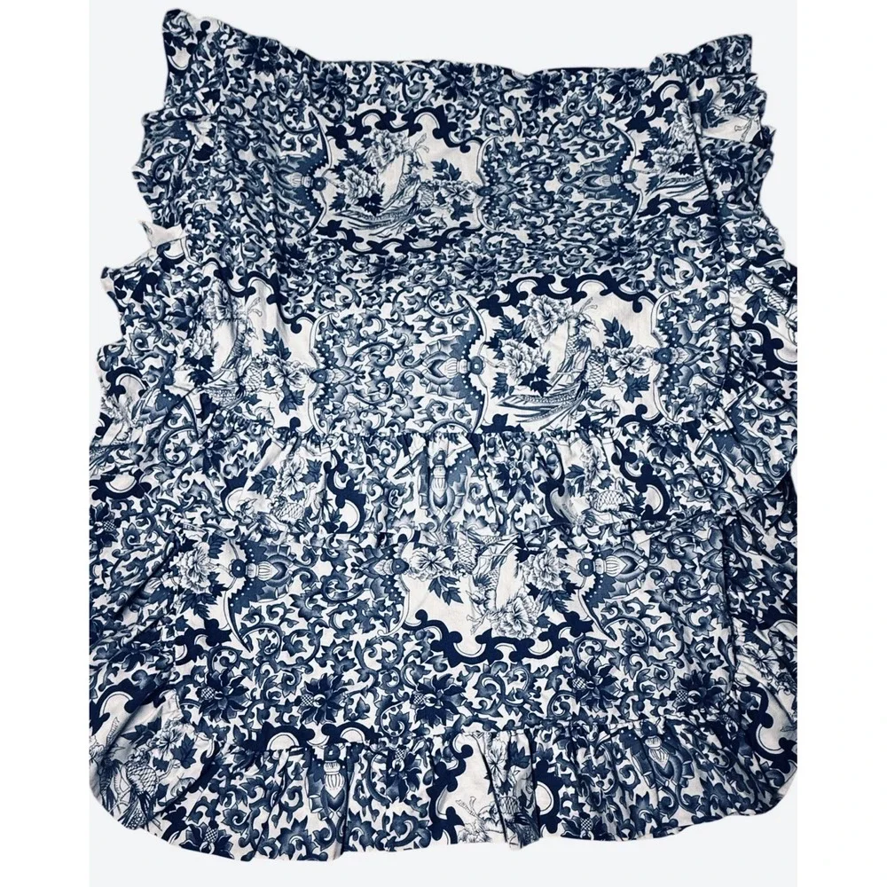 Ralph Lauren Tamarind‎ Sham Ruffle KING SET Blue White Porcelain Chinoiserie